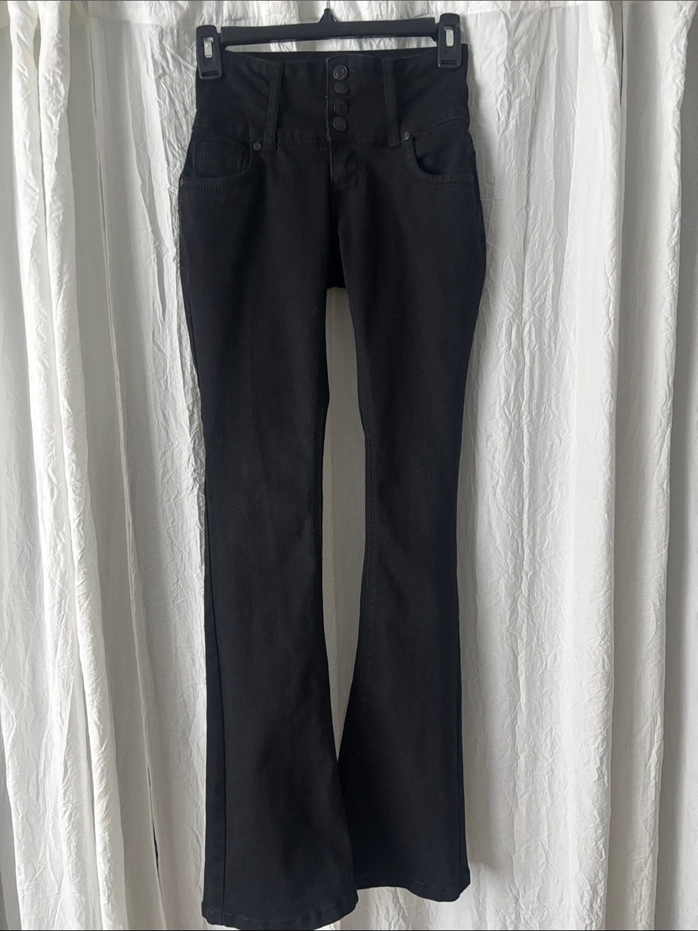 BAMBOO Black High-Waist Flared Jeans with Button Front